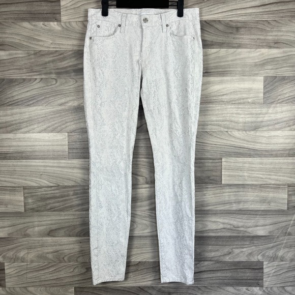 7 For All Mankind Jeans Womens 29 White Allover Embellished Skinny Leg Preppy - Picture 2 of 16